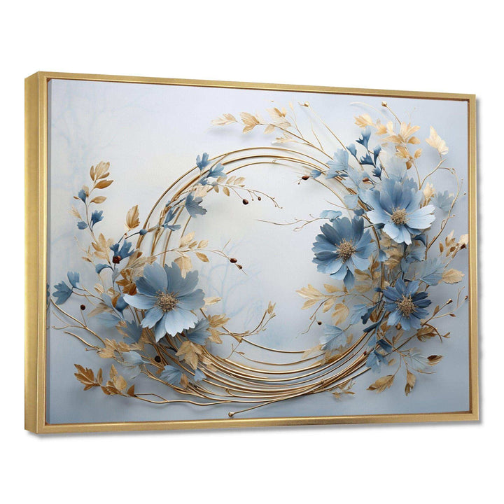 blue and gold Wreath flower - Floral Canvas Wall Art