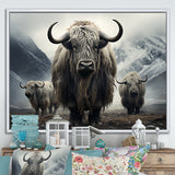 Monochrome Yaks Grazing Scene - Yaks Canvas Wall Art