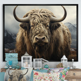 Monochrome Yak Grazing Scene - Yaks Wall Decor