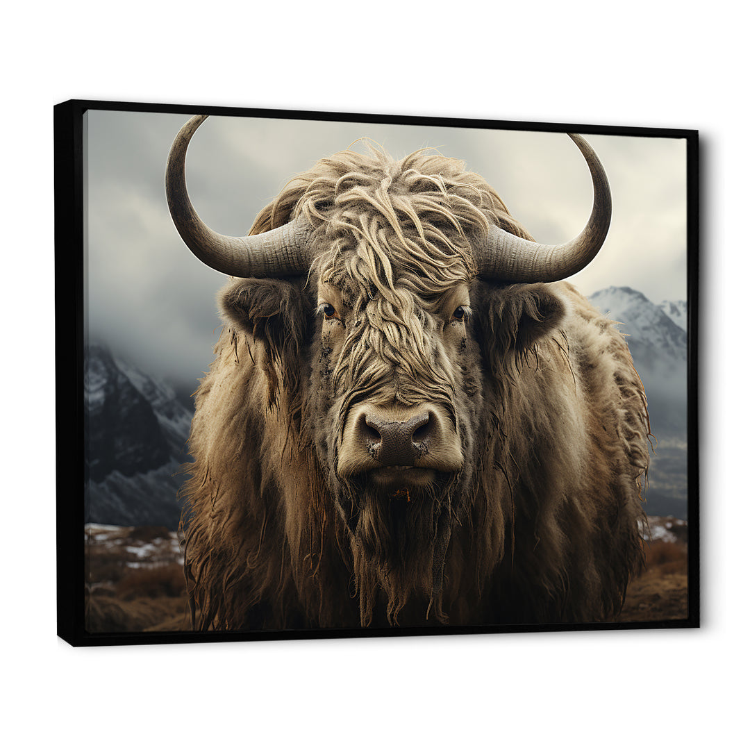 Monochrome Yak Grazing Scene - Yaks Wall Decor