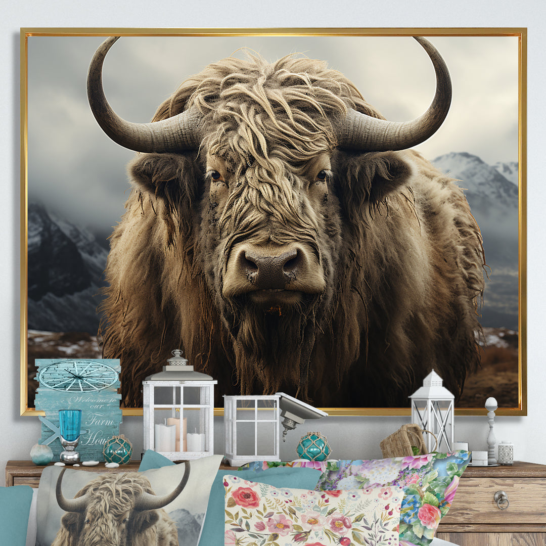 Monochrome Yak Grazing Scene - Yaks Wall Decor