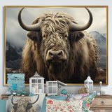 Monochrome Yak Grazing Scene - Yaks Wall Decor