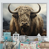 Monochrome Yak Grazing Scene - Yaks Wall Decor