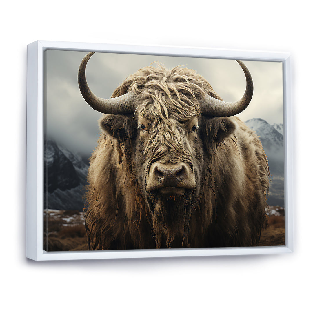 Monochrome Yak Grazing Scene - Yaks Wall Decor