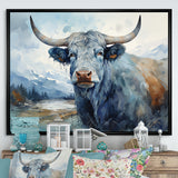 blue and grey yak painting - Yaks Wall Art Prints