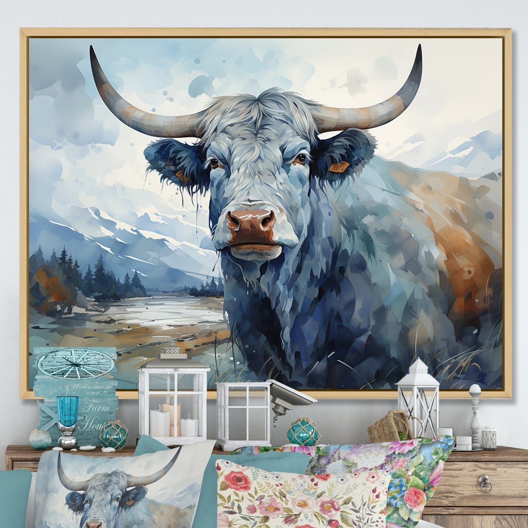 blue and grey yak painting - Yaks Wall Art Prints