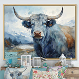 blue and grey yak painting - Yaks Wall Art Prints