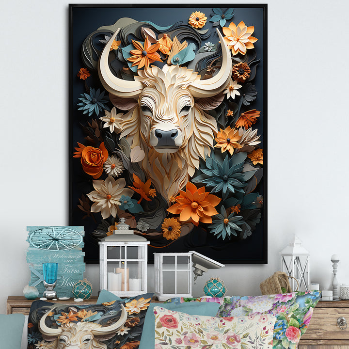 Cubist Herd yak sketch - Beige Yaks Wall Art
