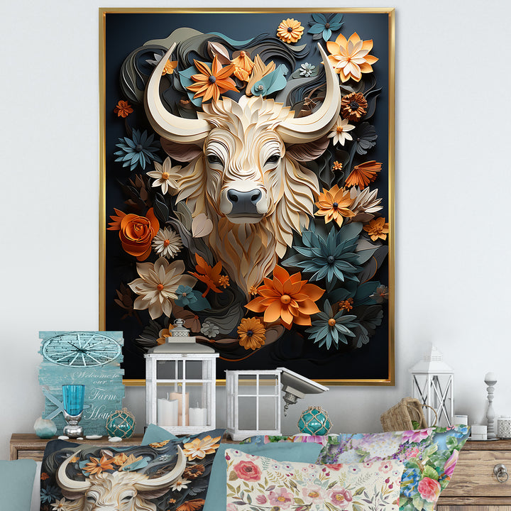 Cubist Herd yak sketch - Beige Yaks Wall Art