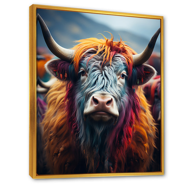 Colorful fur yak portrait - Yaks Large Canvas Wall Art