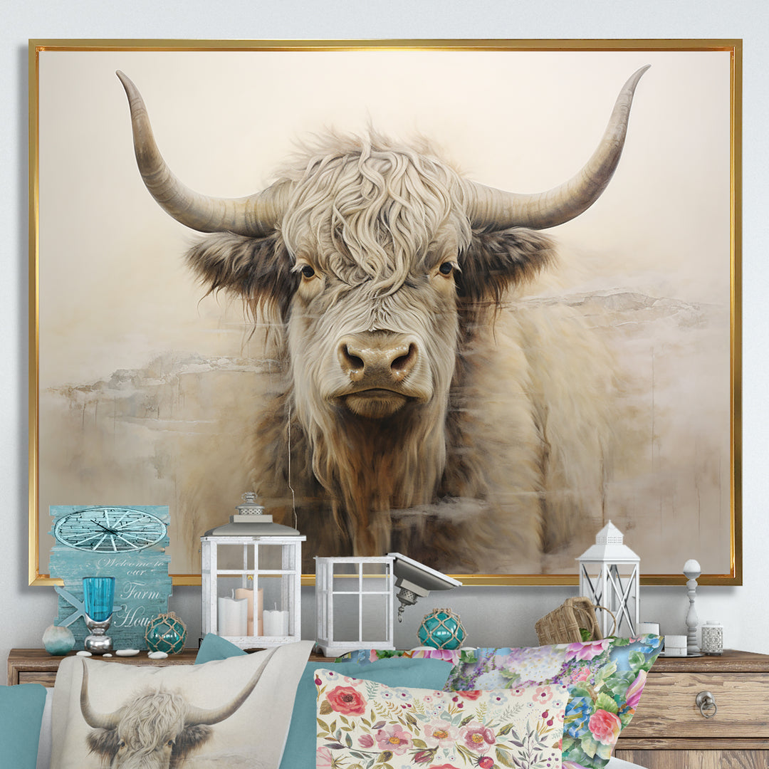 minimalism beige Yak painting - Yaks Wall Decor
