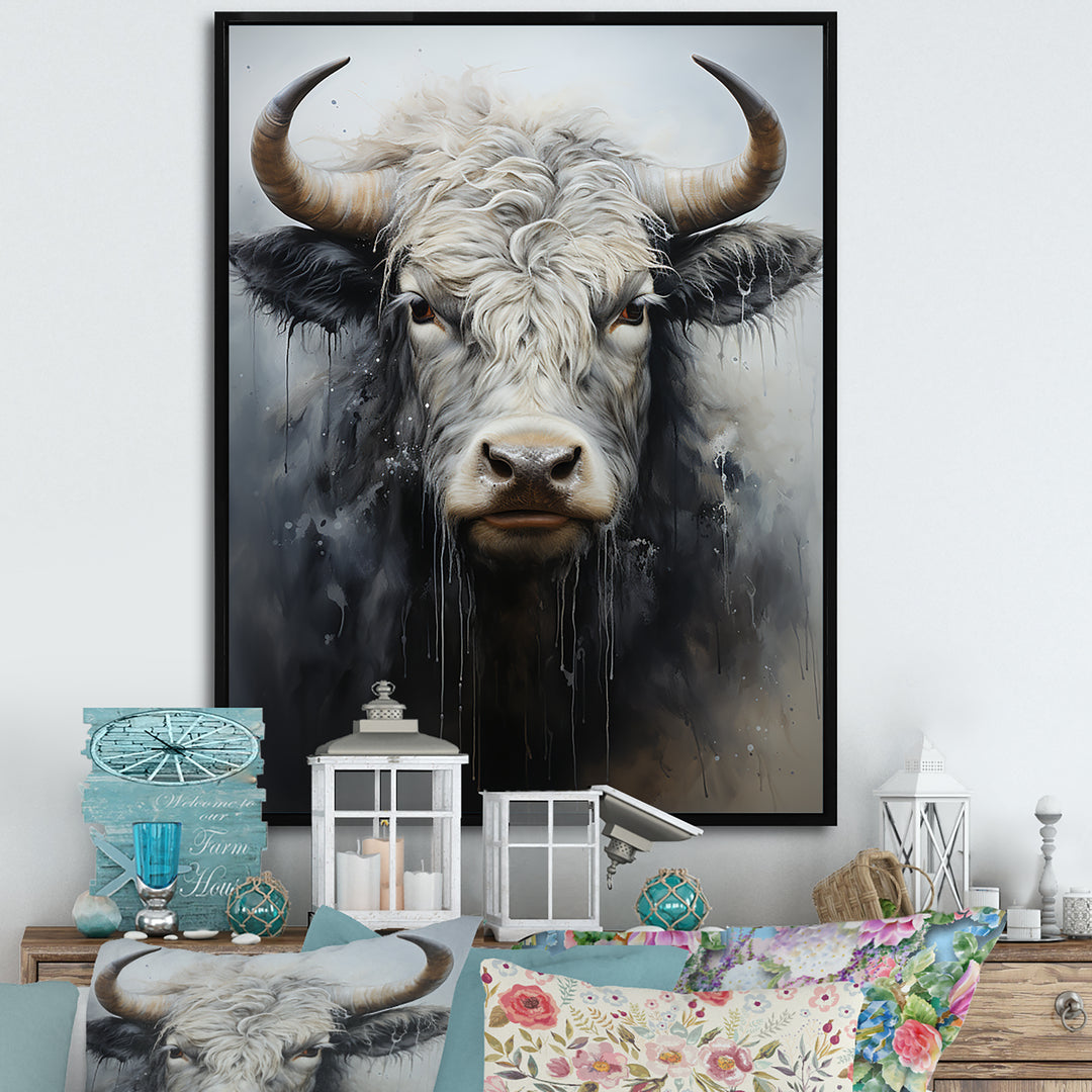 minimalism black and white Yak painting - Yaks Wall Art Prints