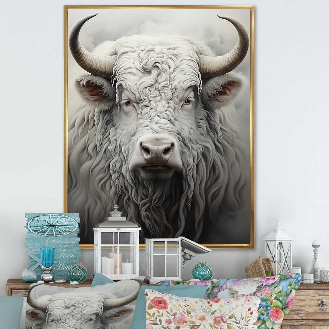 minimalism grey Yak painting - Black Yaks Wall Art
