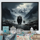 minimalism black Yaks panorama - Black Yaks Wall Art