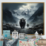 minimalism black Yaks panorama - Black Yaks Wall Art