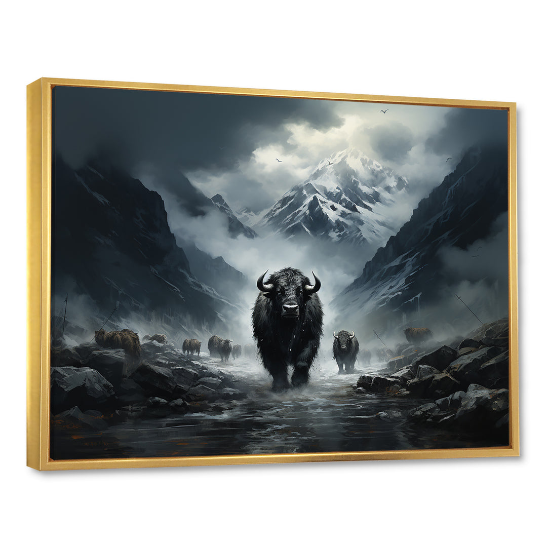 minimalism black Yaks panorama - Black Yaks Wall Art