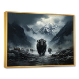 minimalism black Yaks panorama - Black Yaks Wall Art