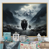 minimalism black Yaks panorama - Black Yaks Wall Art