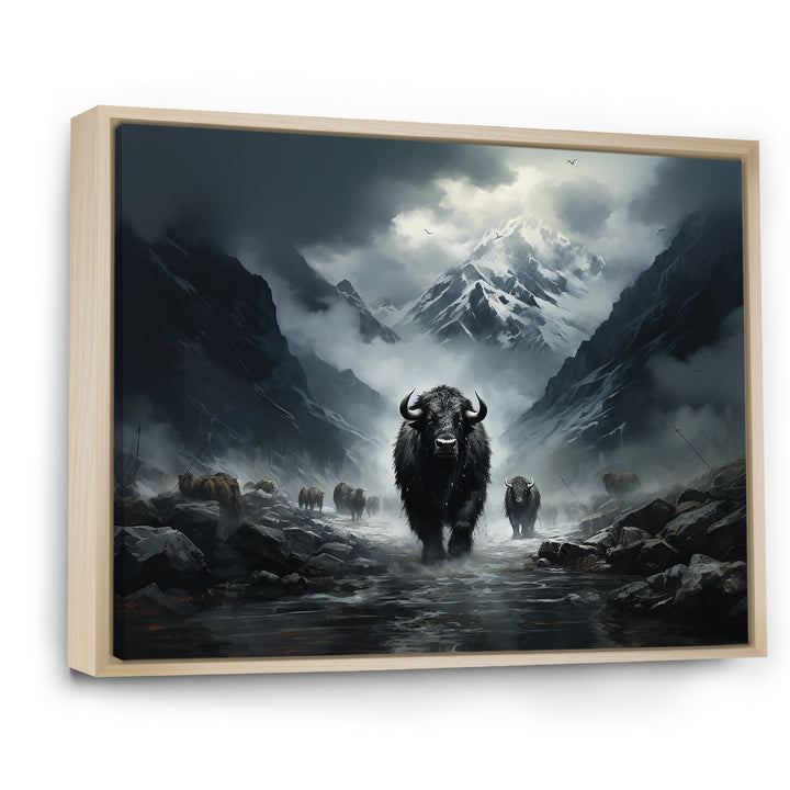 minimalism black Yaks panorama - Black Yaks Wall Art