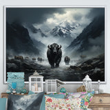minimalism black Yaks panorama - Black Yaks Wall Art