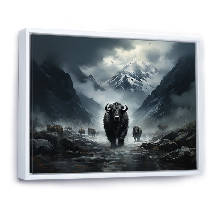 minimalism black Yaks panorama - Black Yaks Wall Art