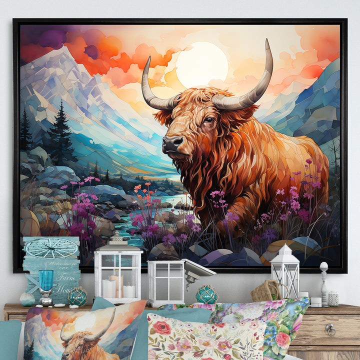 Yak Pastel Wilderness territory - Yaks Large Canvas Wall Art