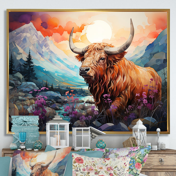 Yak Pastel Wilderness territory - Yaks Large Canvas Wall Art