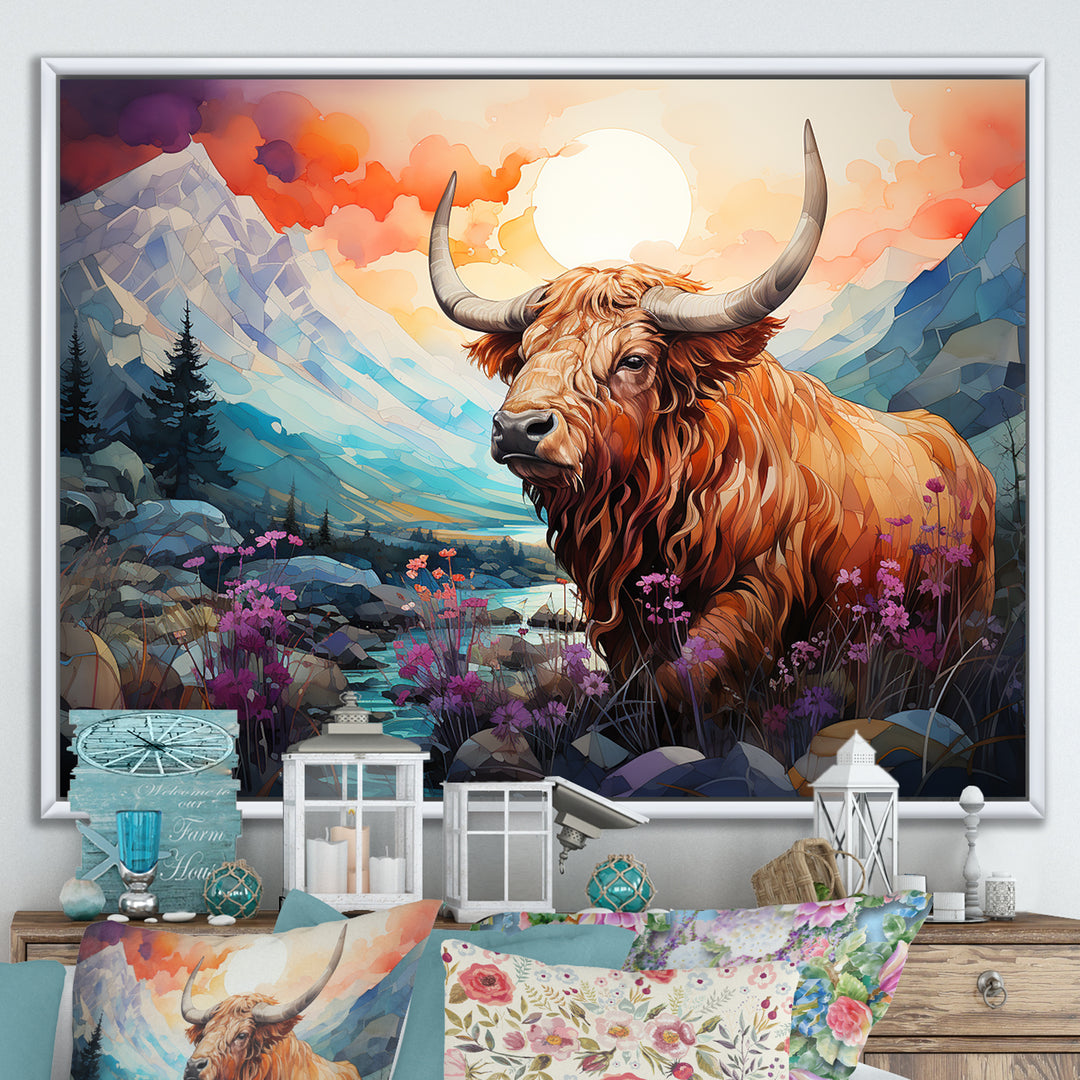 Yak Pastel Wilderness territory - Yaks Large Canvas Wall Art