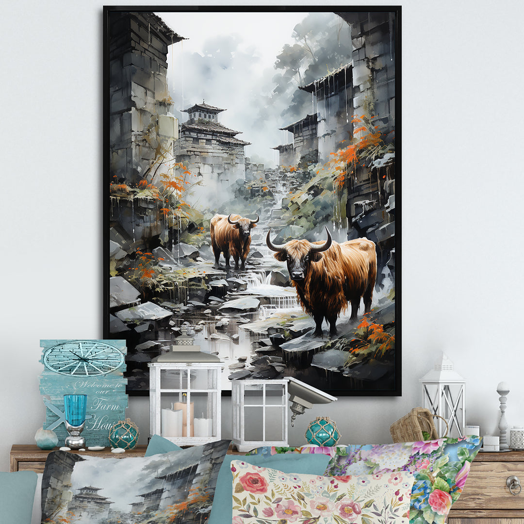 Yaks urban visitor - Yaks Canvas Wall Art