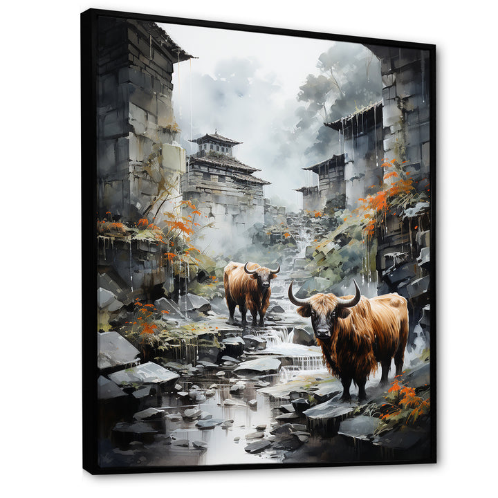 Yaks urban visitor - Yaks Canvas Wall Art