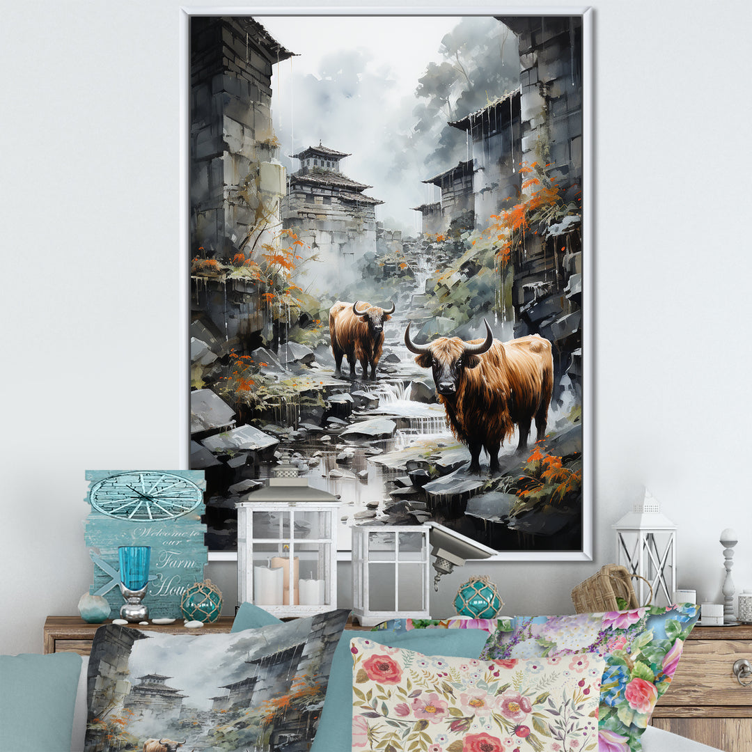 Yaks urban visitor - Yaks Canvas Wall Art