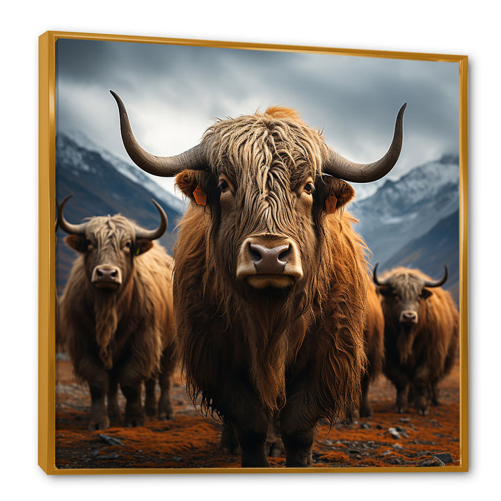 Brown Yaks panorama - Yaks Wall Decor