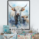 Watercolor Highland Yaks family - Blue Yaks Wall Art
