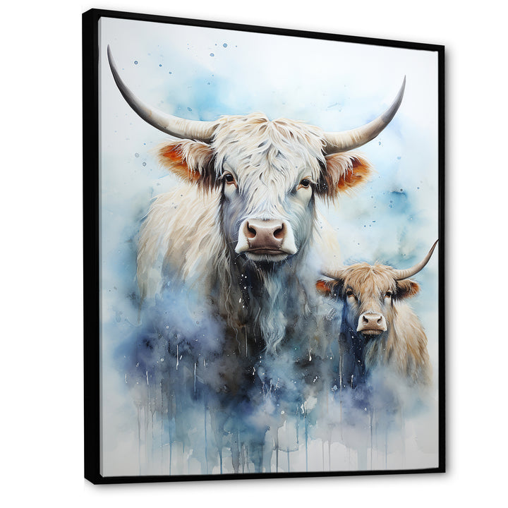 Watercolor Highland Yaks family - Blue Yaks Wall Art