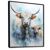 Watercolor Highland Yaks family - Blue Yaks Wall Art