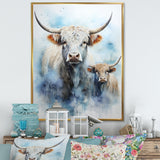 Watercolor Highland Yaks family - Blue Yaks Wall Art