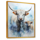 Watercolor Highland Yaks family - Blue Yaks Wall Art