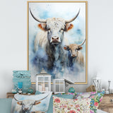 Watercolor Highland Yaks family - Blue Yaks Wall Art