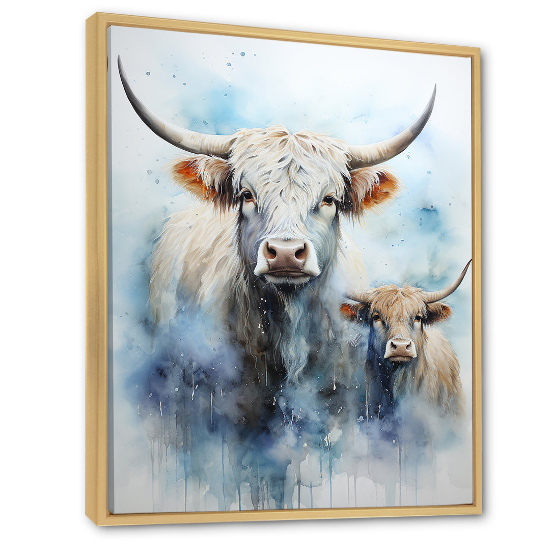Watercolor Highland Yaks family - Blue Yaks Wall Art
