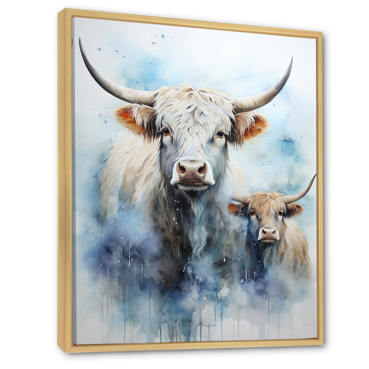 Watercolor Highland Yaks family - Blue Yaks Wall Art