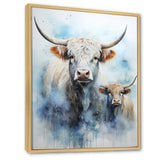 Watercolor Highland Yaks family - Blue Yaks Wall Art