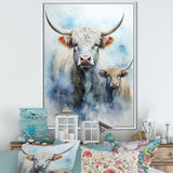Watercolor Highland Yaks family - Blue Yaks Wall Art