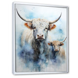 Watercolor Highland Yaks family - Blue Yaks Wall Art