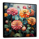 Bold Zinnias flowers - Floral Canvas Wall Art