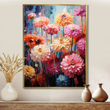 Muted tone Zinnias field - Floral Canvas Wall Art