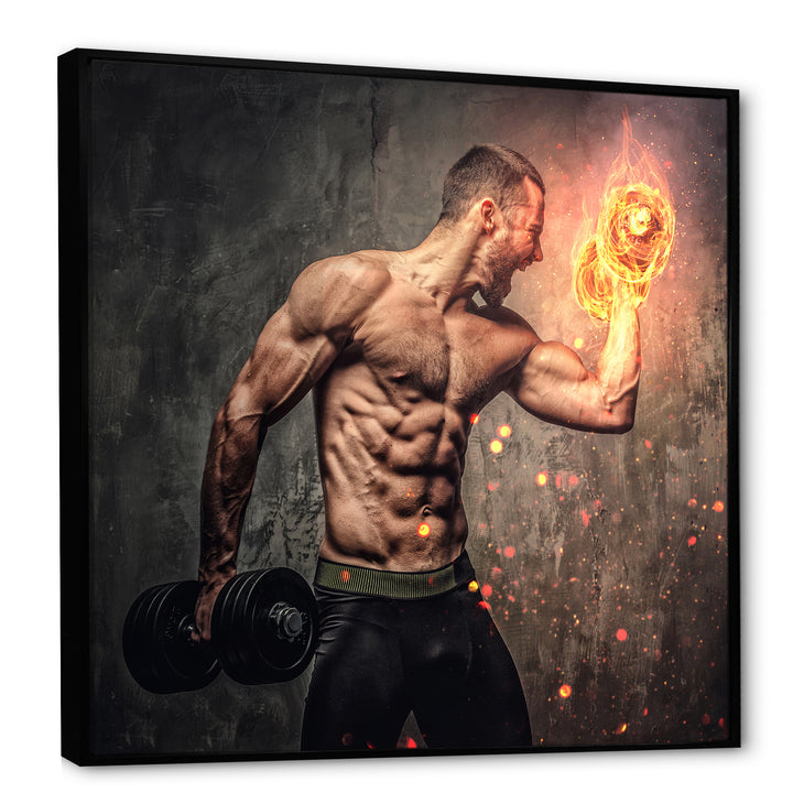 Bodybuilder S Dumbbell On Fire Photo - Aerobic &amp; Bodybuilding Canvas Wall Art