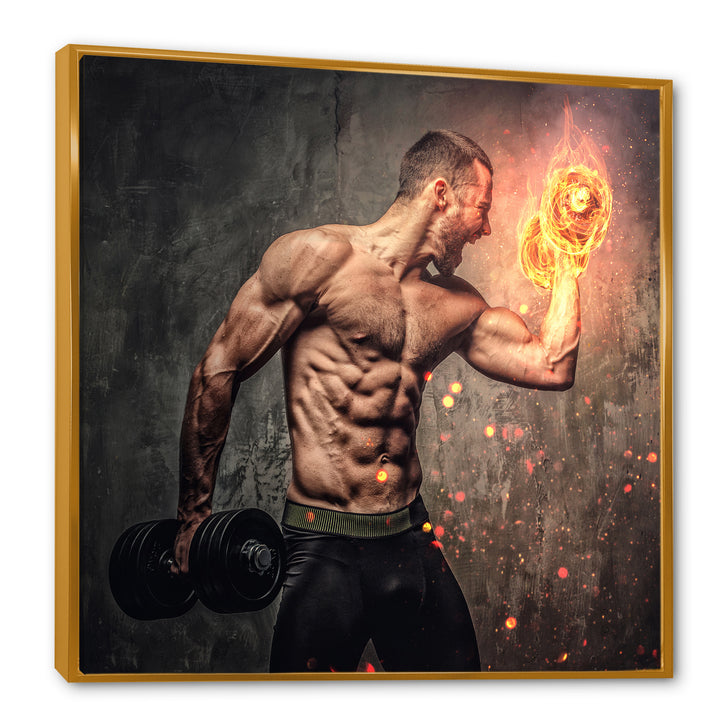 Bodybuilder S Dumbbell On Fire Photo - Aerobic &amp; Bodybuilding Canvas Wall Art