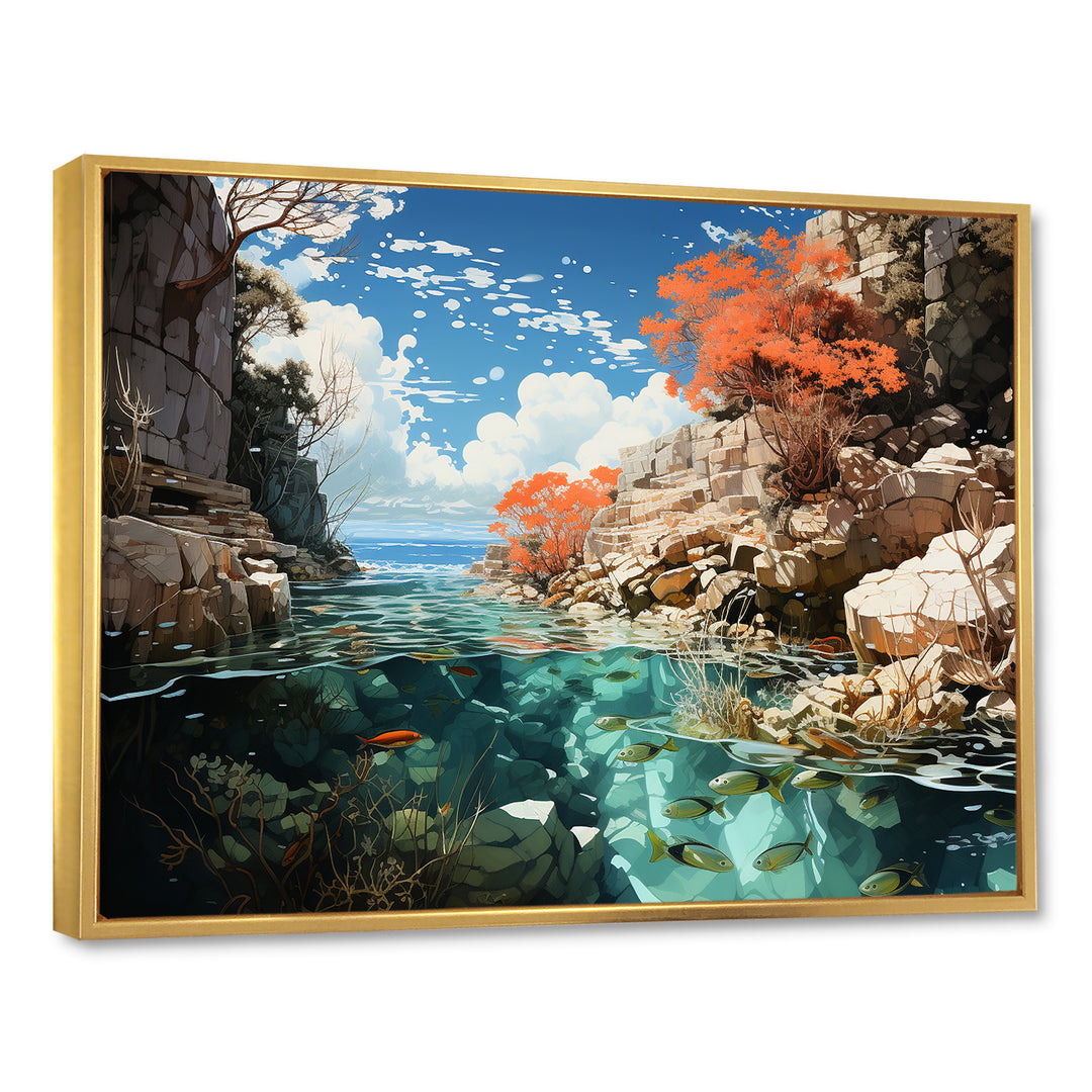 Corals and Coral Patchwork landscape - Coral Canvas Wall Art