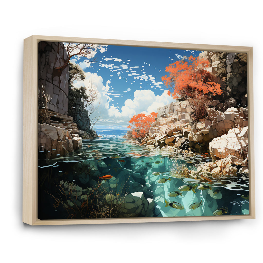 Corals and Coral Patchwork landscape - Coral Canvas Wall Art