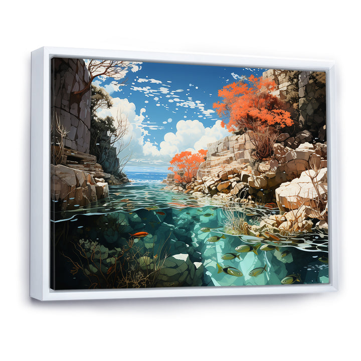 Corals and Coral Patchwork landscape - Coral Canvas Wall Art